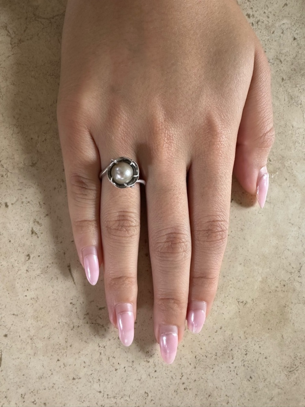 925 Sterling Silver Real Pearl Ring